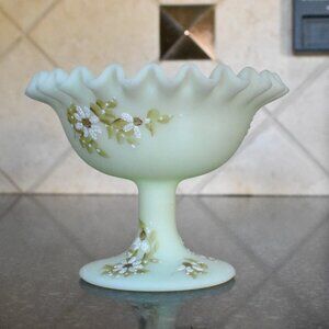 FENTON Glass Candy Dish Vintage 48 Years Matte Green